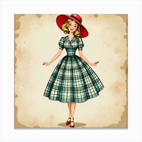 Watercolour vintage 1949 fashion Retro girl Canvas Print