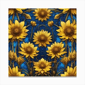 Yellow Flowers In Field With Blue Sky Centered Symmetry Painted Intricate Volumetric Lighting (2) Canvas Print