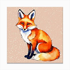 Orange Cute Watercolor Fox Canvas Print