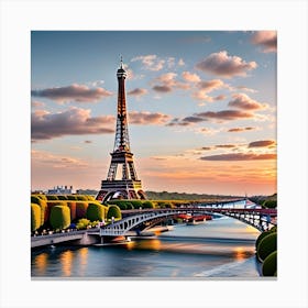 Sunset Over The Eiffel Tower Canvas Print