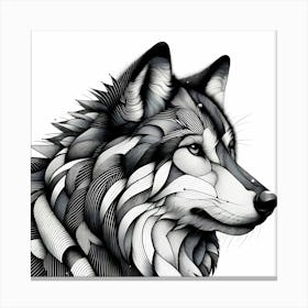 Wolf Head - Abstract Line Art Illustration 191 Canvas Print