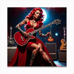 Red Haired Woman With Guitar 2 Canvas Print