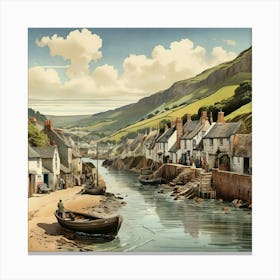 Beer Fishing Village In Devon England Vintage Art Print 1 Canvas Print