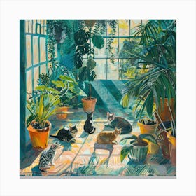 David Hockney Style. Cats in Sunlit Conservatory Series 3 Canvas Print