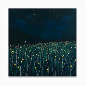 A Glowing Dark Field With Fireflies Canvas Print