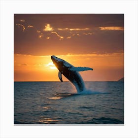 Humpback Whale Breaching At Sunset 2 Canvas Print