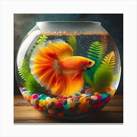 A Orange And Yellow Fish In A Fish Bowl Canvas Print