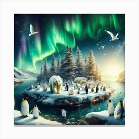 Polar Bears And Penguins Canvas Print