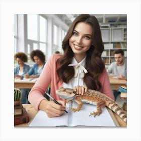 Lizard Girl In The Classroom Canvas Print