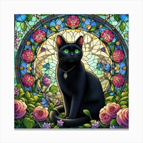 Black Cat In Stained Glass Canvas Print