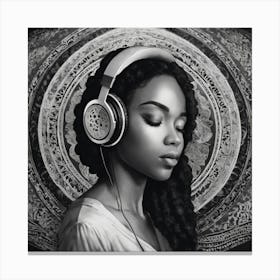 Black Woman Listening To Music Canvas Print