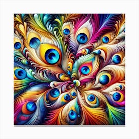 Colorful Peacock Feathers, Abstract 3 Canvas Print