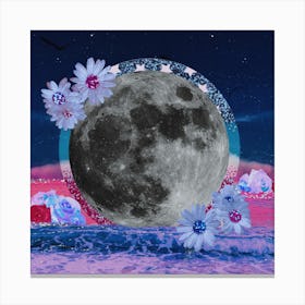 Beach Moon Daisy Collage Square Canvas Print