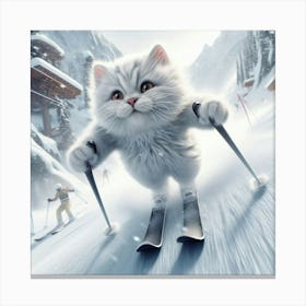 Cat On Skis 5 Canvas Print