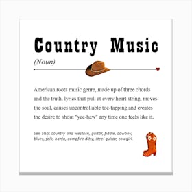 Country Music Meaning Dictionary Style Canvas Print