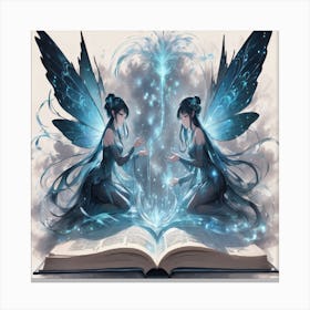 Two Fairies On A Book Canvas Print