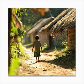 Boy Walks Down A Dirt Road Canvas Print