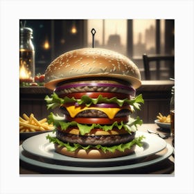 Hamburger On A Plate 115 Canvas Print