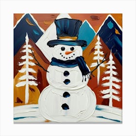 Mountains With A Snowman Canvas Print