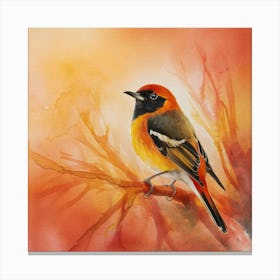 Sunset Serenade: Ethereal Watercolor of an American Redstart in Nature's Embrace Canvas Print