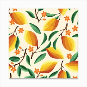 Sunny Lemon Pattern With Florals Square Canvas Print