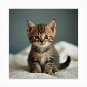 Kitten Sitting On A Bed 1 Canvas Print