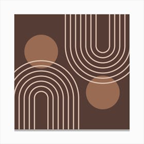 Mid Century Modern Geometric cI in Rustic Brown Mocha (Rainbow and Sun Abstraction) 3 Canvas Print