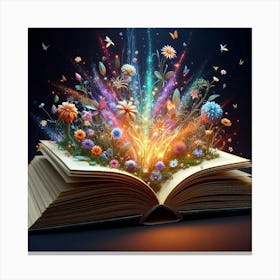 Open Book With Flowers Canvas Print