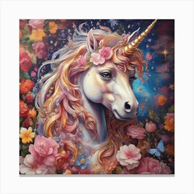 Unicorn With Flowers Canvas Print