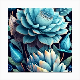 Blueandwhite Porcelain Botanical Art Seamless 2 Canvas Print