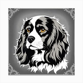 King Charles Spaniel, Black and white illustration, Dog drawing, Dog art, Animal illustration, Pet portrait, Realistic dog art, puppy Canvas Print