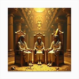 Pharaohs Sitting On Thrones Surrounded By Golden Treasures 1 Canvas Print