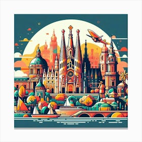 Barcelona Cityscape 1 Canvas Print