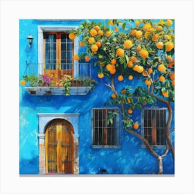 Oranges On A Blue House 1 Canvas Print