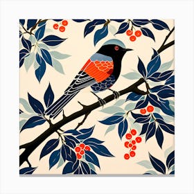 Japanese Sashiko Quilting, Bird On a Branch, folk art, 157  Canvas Print