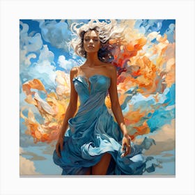 Woman In A Blue Dress Canvas Print