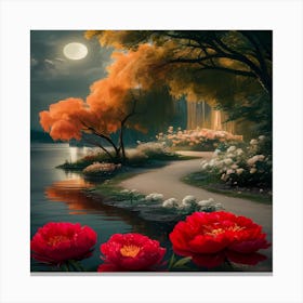 Peonies In The Moonlight Canvas Print