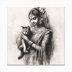 Indian Woman With Cat Canvas Print