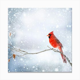 Wintery Scene A Vibrant Cardinal Bird Stands Out Against The White Background Snowflakes Gently F Canvas Print