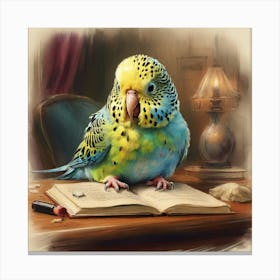 Parakeet Reading Book Canvas Print