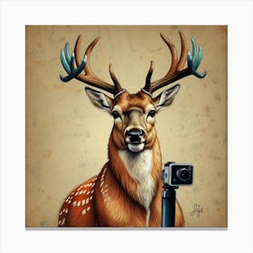 Deer With Camera Canvas Print