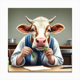 Cow Eating Grass Canvas Print