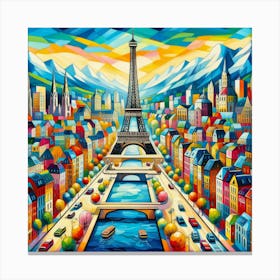 Eiffel Tower And Colorful Buildings Painting Canvas Print