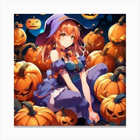 sexy anime girl with pumpkins 4 Canvas Print