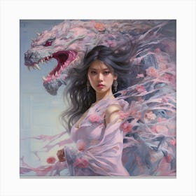 Chinese Girl With Dragon 2 Canvas Print