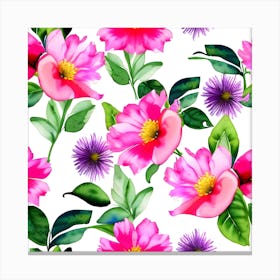 Seamless Pattern With Pink Flowers 3 Canvas Print