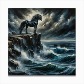 Black Horse On The Cliff 1 Canvas Print