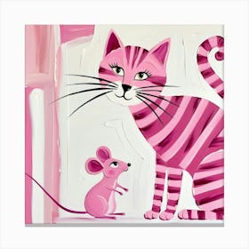 Pink Cat And Mouse friends Canvas Print