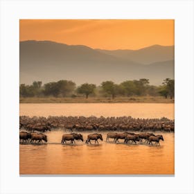 Wildebeest Sunset Canvas Print