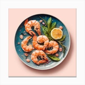 Prawns On A Plate, Shrimp Pastel Watercolor Canvas Print